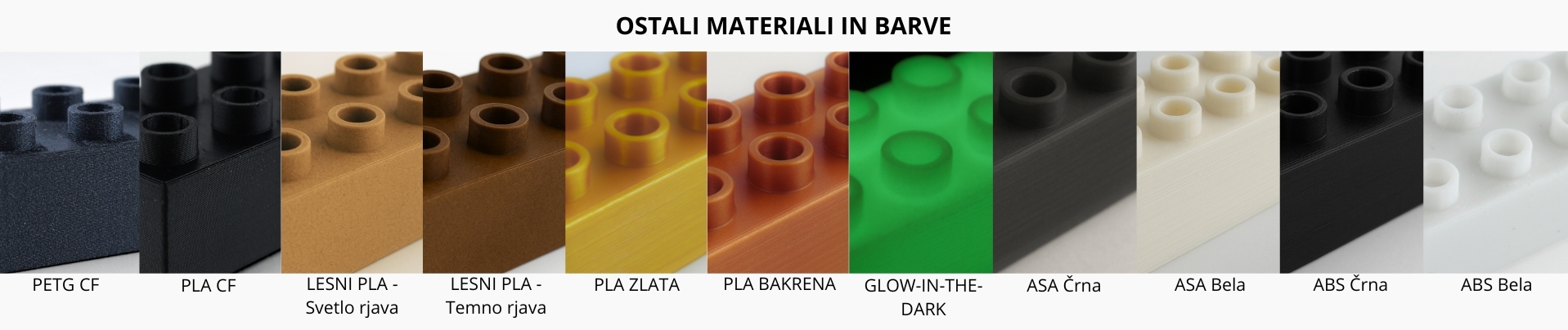 Izbor različnih materialov, ki se uporabljajo za 3D-tiskanje po meri.